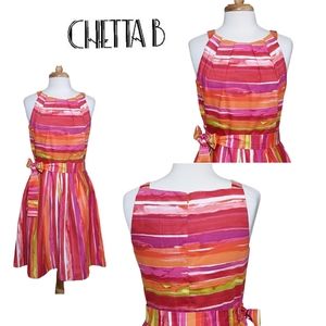 CHETTA B Watercolor Fit & Flare Tropical Cocktail Party Dress